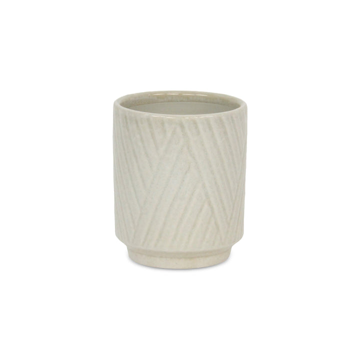 CHEUNGS Parlora Crossed Diagonal Pattern Straight Side Ceramic Pot - Small - White