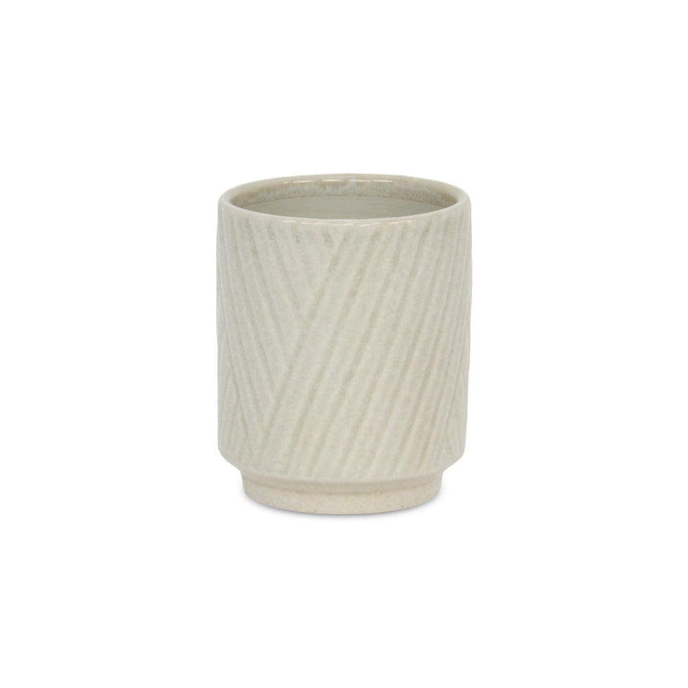 CHEUNGS Parlora Crossed Diagonal Pattern Straight Side Ceramic Pot - Small - White