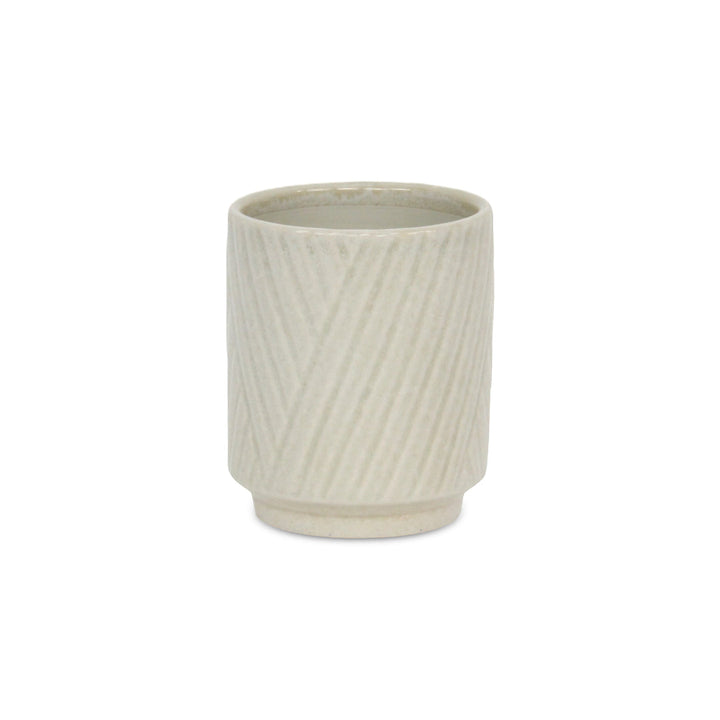 CHEUNGS Parlora Crossed Diagonal Pattern Straight Side Ceramic Pot - Small - White