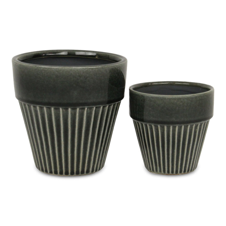 Corseta Tapered Vertical Lined Pattern Ceramic Pot - Small - Dark Gray CHEUNGS