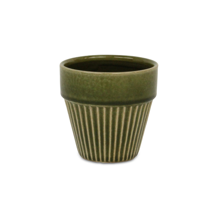 Corseta Tapered Vertical Lined Pattern Ceramic Pot - Small - Olive Green CHEUNGS