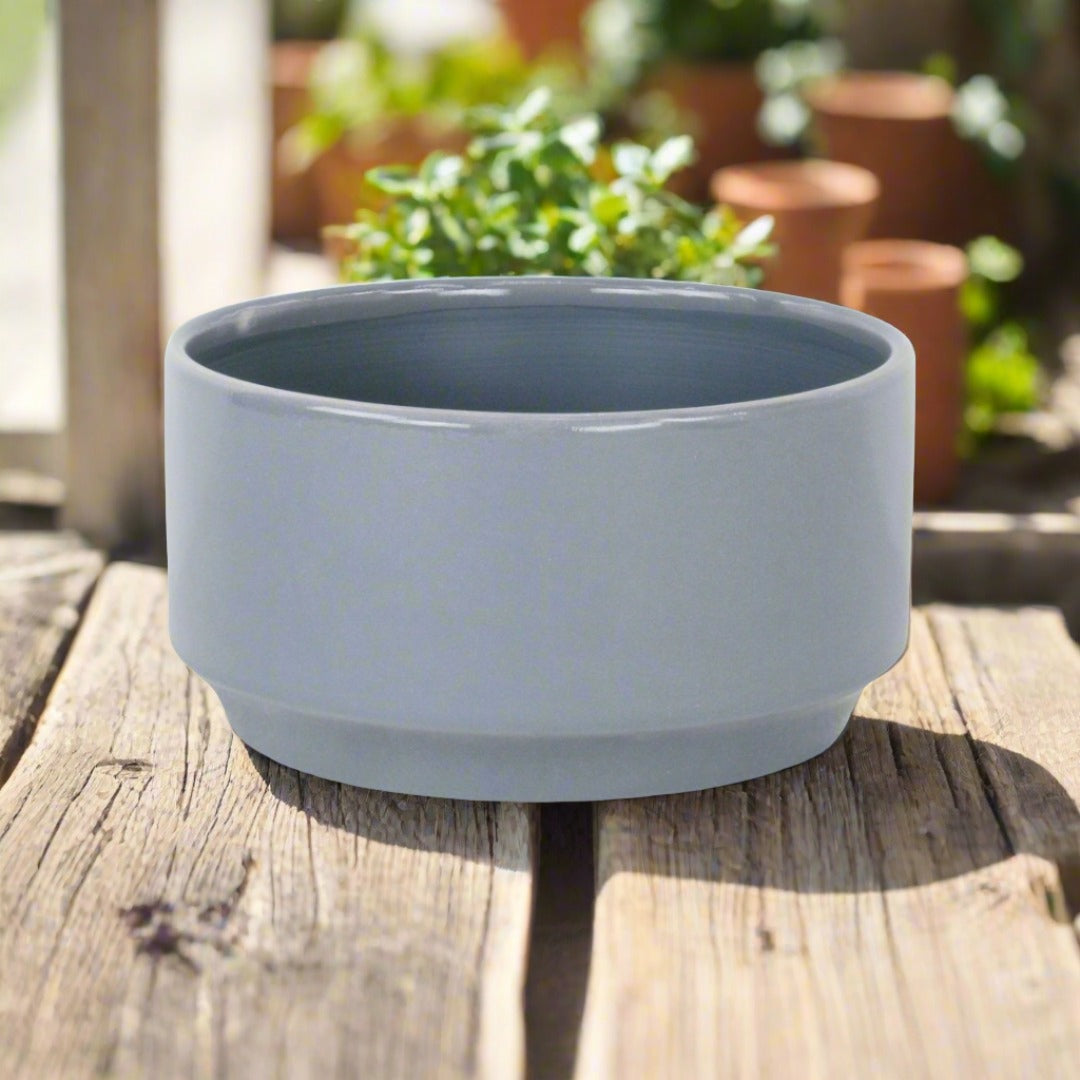 CHEUNGS Elegora Wide Round Straight Side Ceramic Pot - Large - Gray