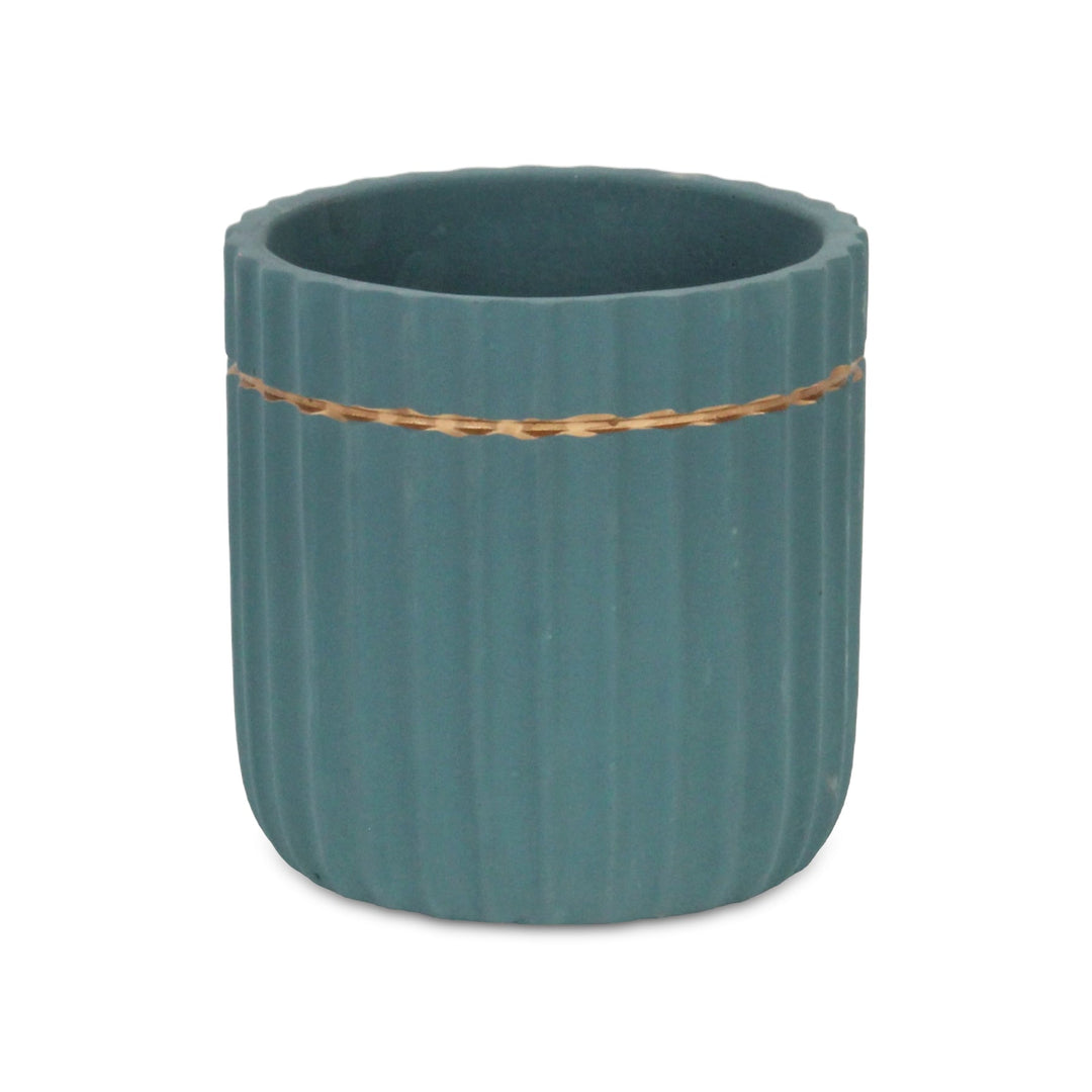 CHEUNGS Aurine Round Gold Trimmed Ridged Ceramic Pot - Large - Blue