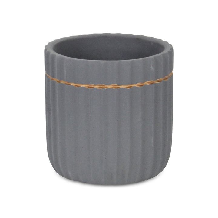 CHEUNGS Aurine Round Gold Trimmed Ridged Ceramic Pot - Large - Gray