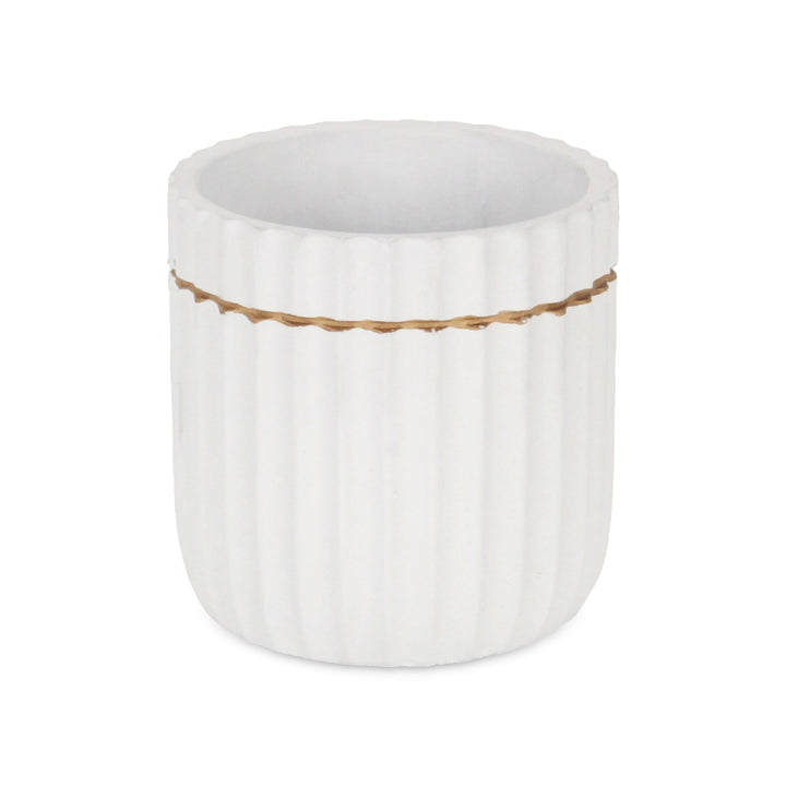 CHEUNGS Aurine Round Gold Trimmed Ridged Ceramic Pot - Large - White