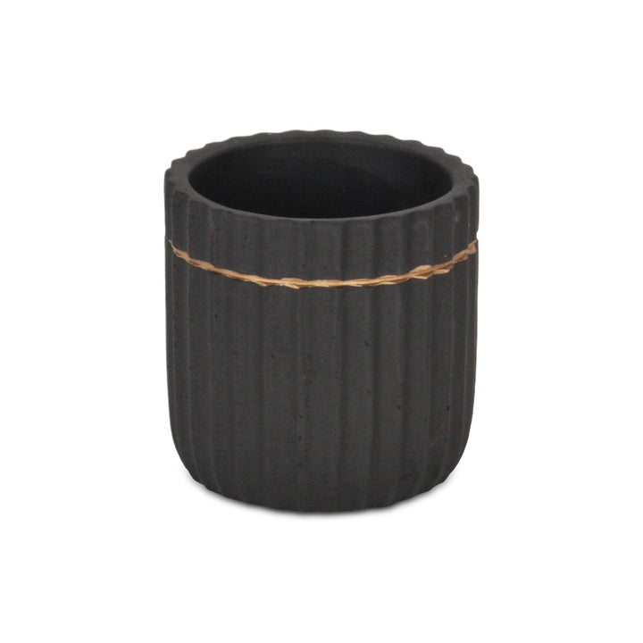 CHEUNGS Aurine Round Gold Trimmed Ridged Ceramic Pot - Small - Black