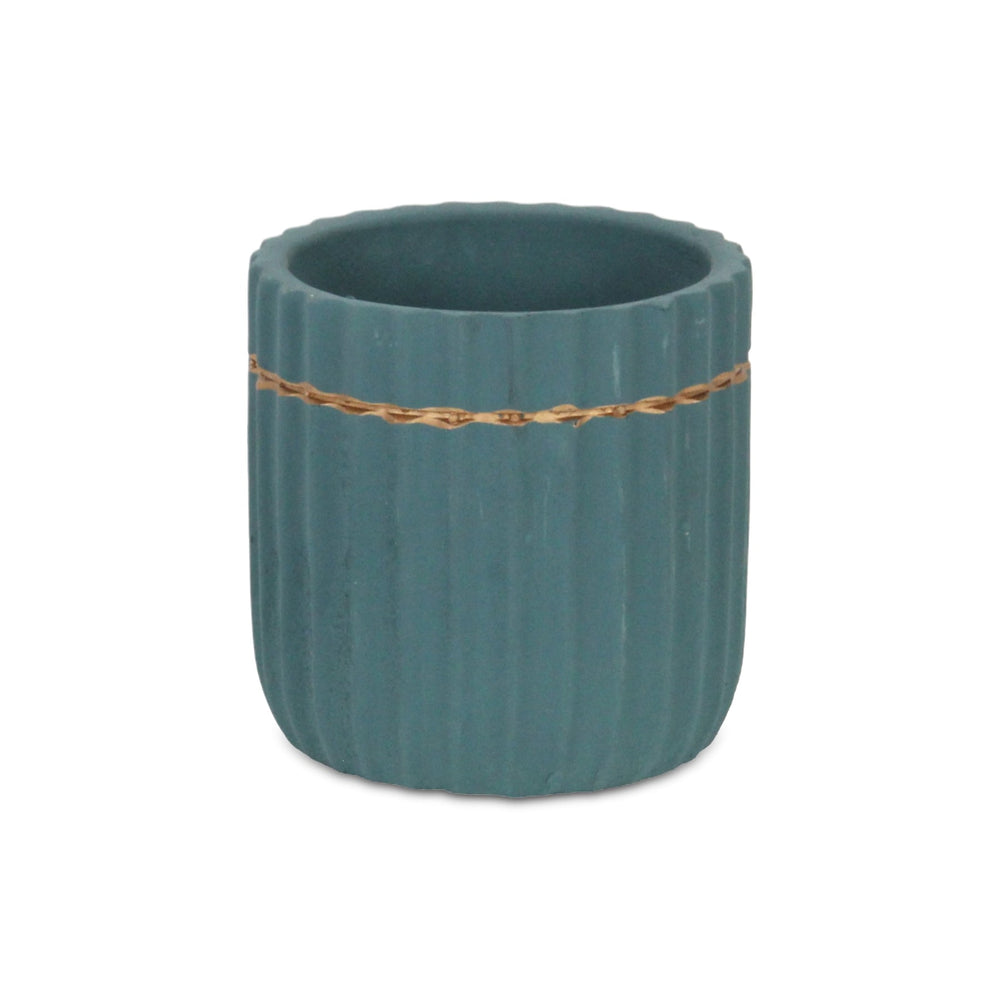 CHEUNGS Aurine Round Gold Trimmed Ridged Ceramic Pot - Small - Blue