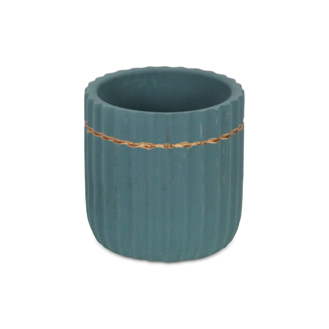 CHEUNGS Aurine Round Gold Trimmed Ridged Ceramic Pot - Small - Blue