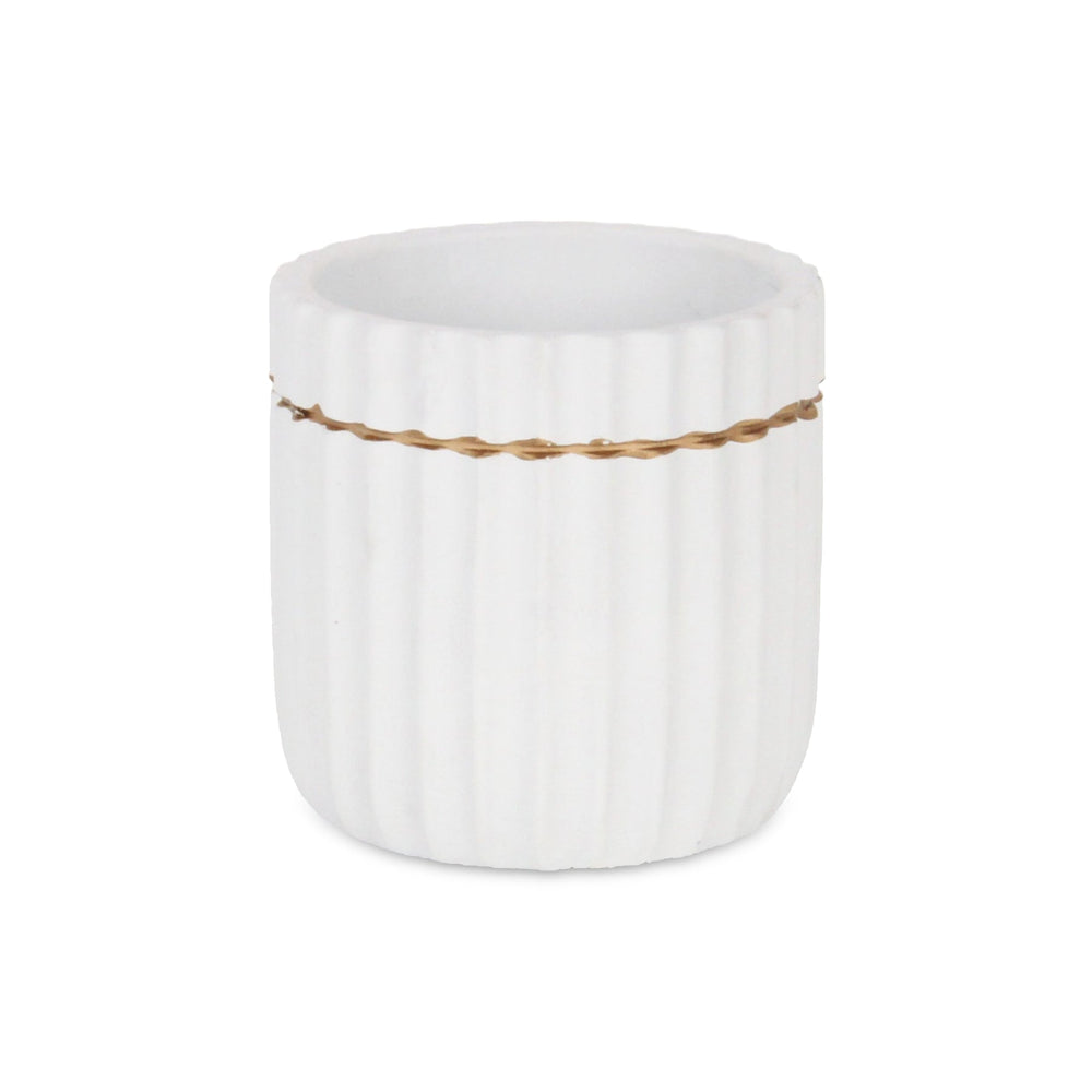 CHEUNGS Aurine Round Gold Trimmed Ridged Ceramic Pot - Small - White