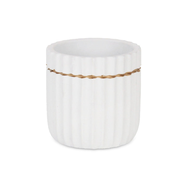 CHEUNGS Aurine Round Gold Trimmed Ridged Ceramic Pot - Small - White