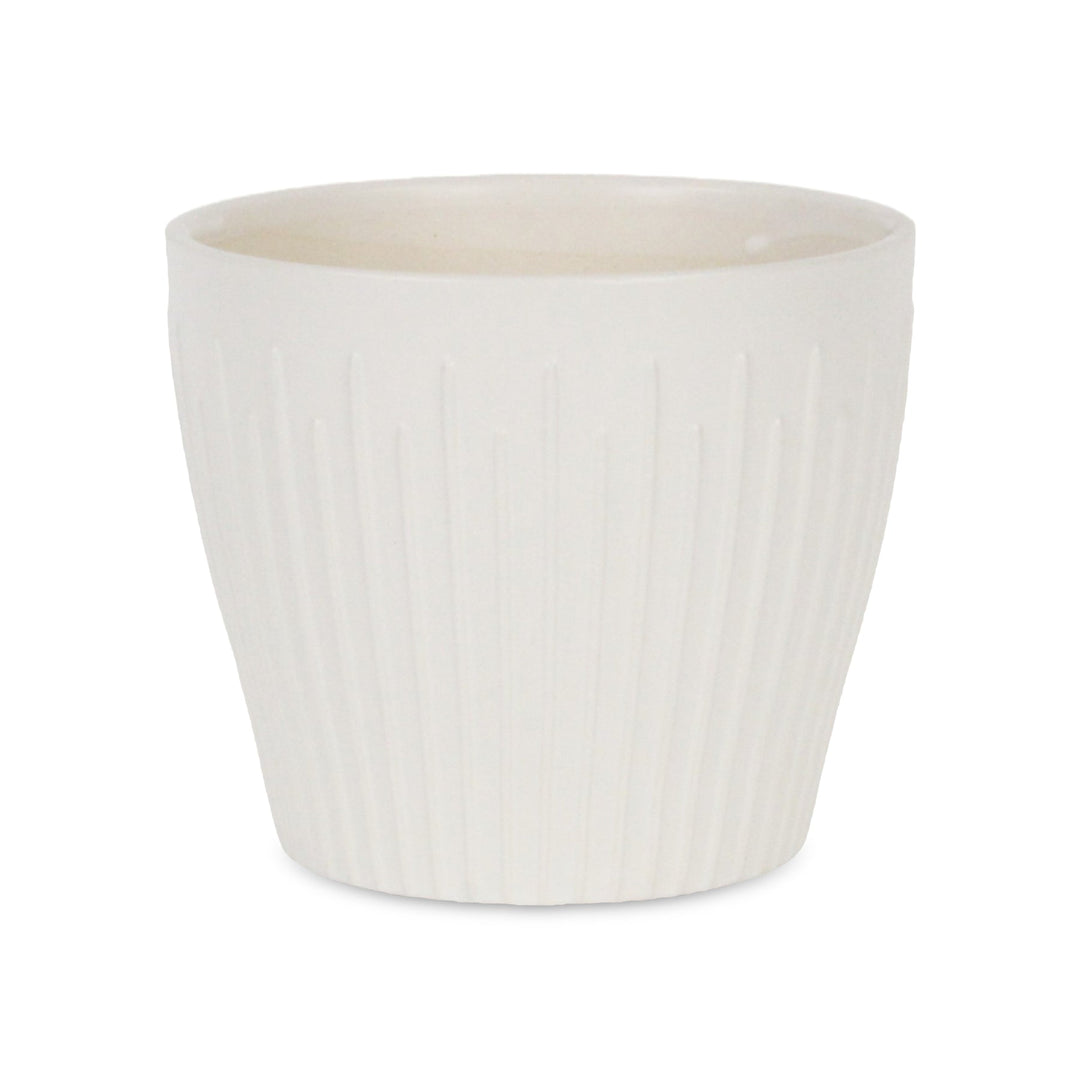 CHEUNGS Currula Tapered Vertical Bar Pattern Ceramic Pot - Large - White