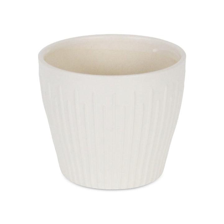 CHEUNGS Currula Tapered Vertical Bar Pattern Ceramic Pot - Large - White