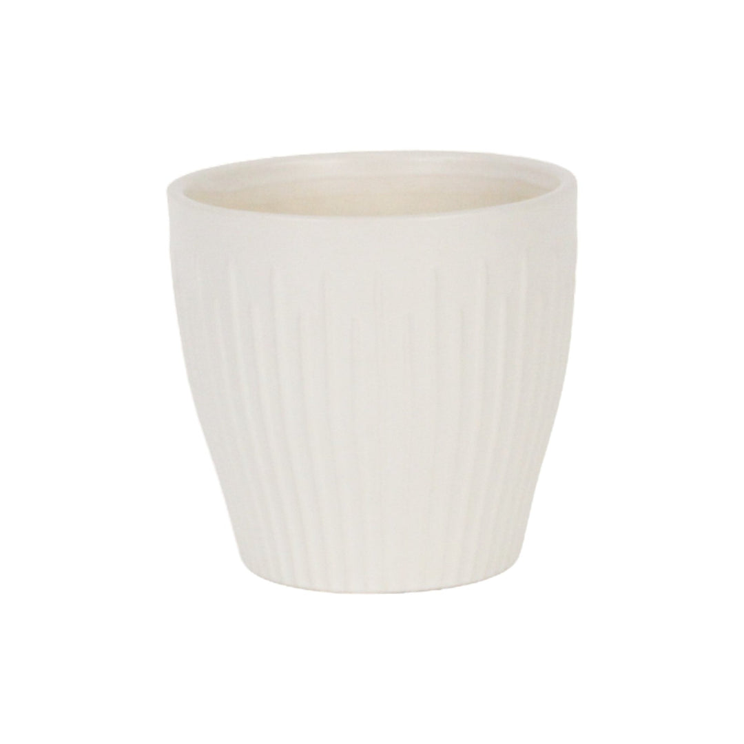 Currula Tapered Vertical Bar Pattern Ceramic Pot - Small - White CHEUNGS