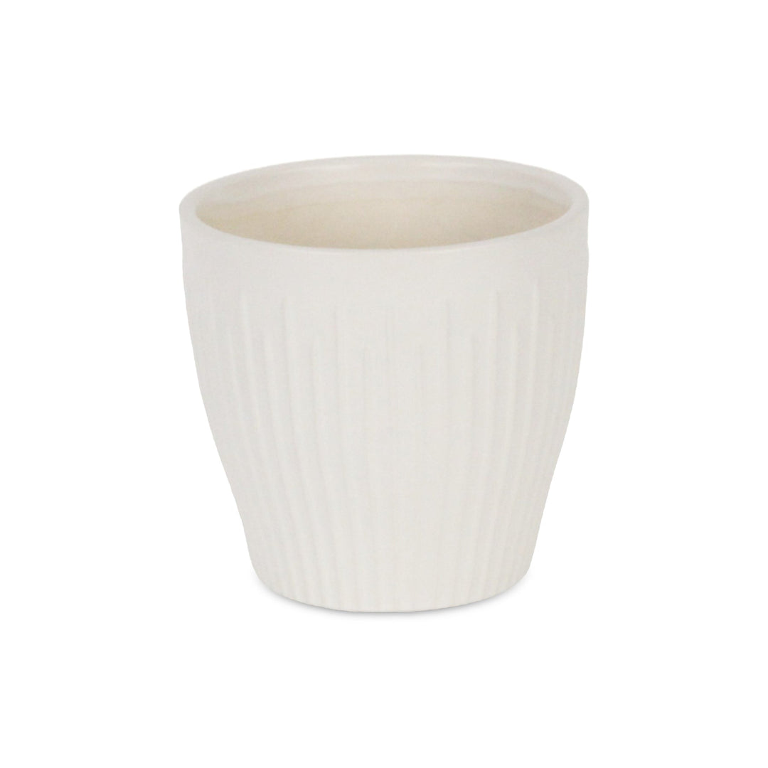 Currula Tapered Vertical Bar Pattern Ceramic Pot - Small - White CHEUNGS