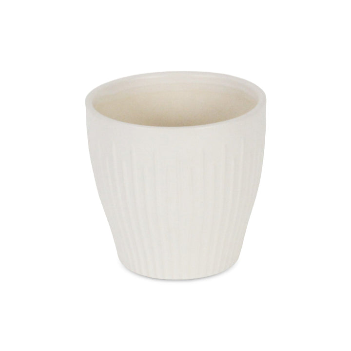 Currula Tapered Vertical Bar Pattern Ceramic Pot - Small - White CHEUNGS