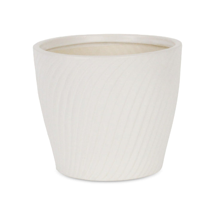 CHEUNGS Currula Tapered Curved Swirl Pattern Ceramic Pot - Large - White