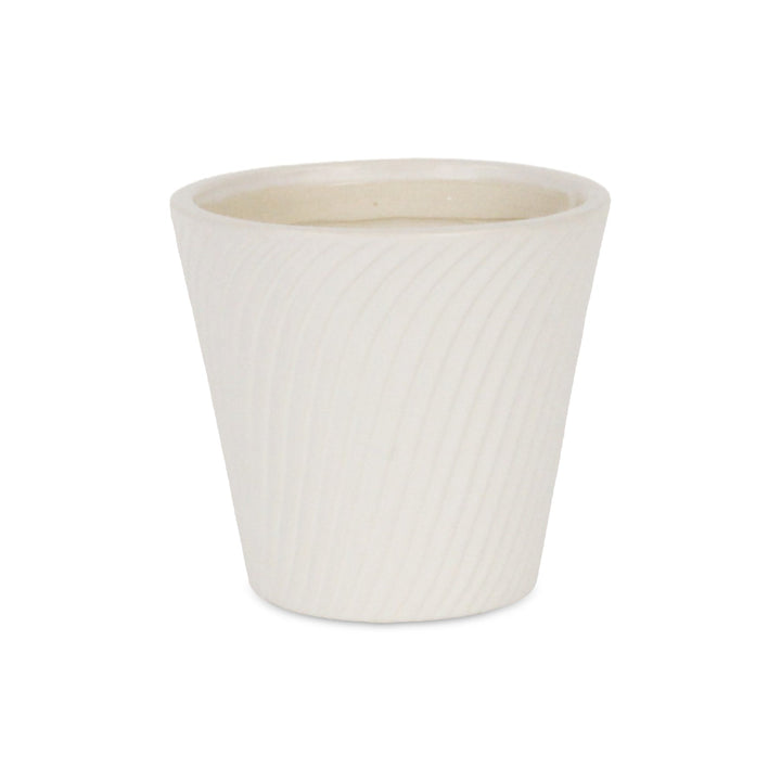 Currula Tapered Curved Swirl Pattern Ceramic Pot - Small - White CHEUNGS