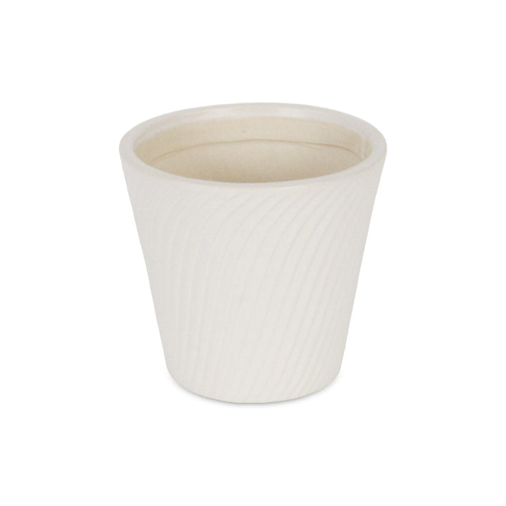 Currula Tapered Curved Swirl Pattern Ceramic Pot - Small - White CHEUNGS