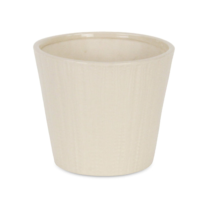 Currula Tapered Vertical Dotted Pattern Ceramic Pot - Large - Off White CHEUNGS