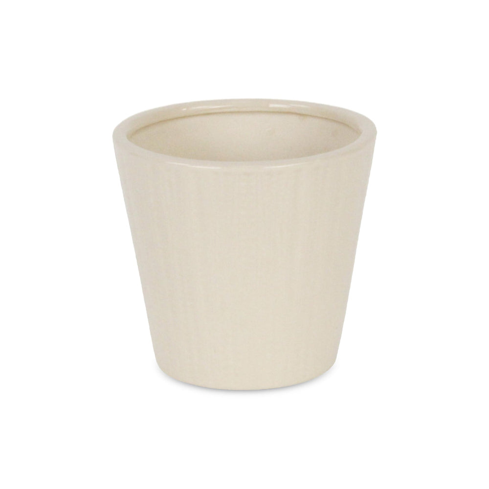 CHEUNGS Currula Tapered Vertical Dotted Pattern Ceramic Pot - Small - Off White