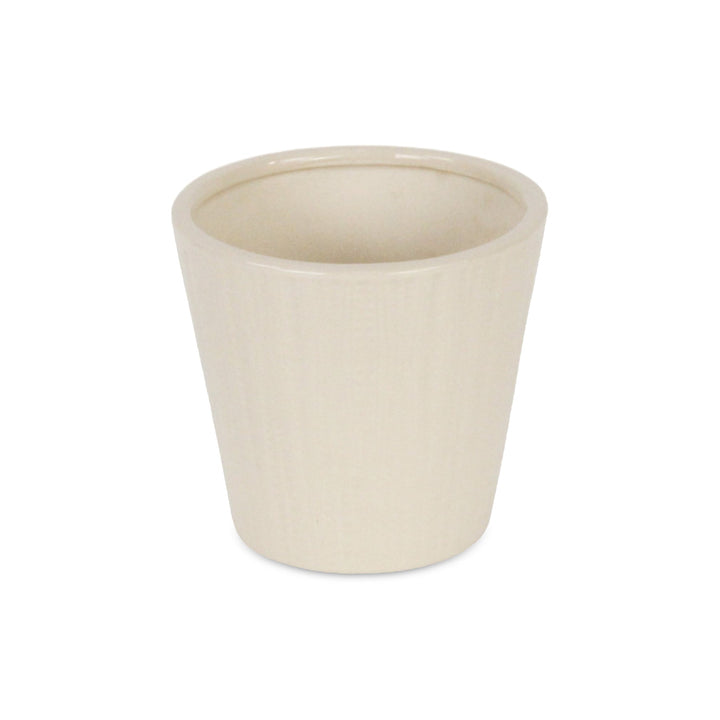 Currula Tapered Vertical Dotted Pattern Ceramic Pot - Small - Off White CHEUNGS