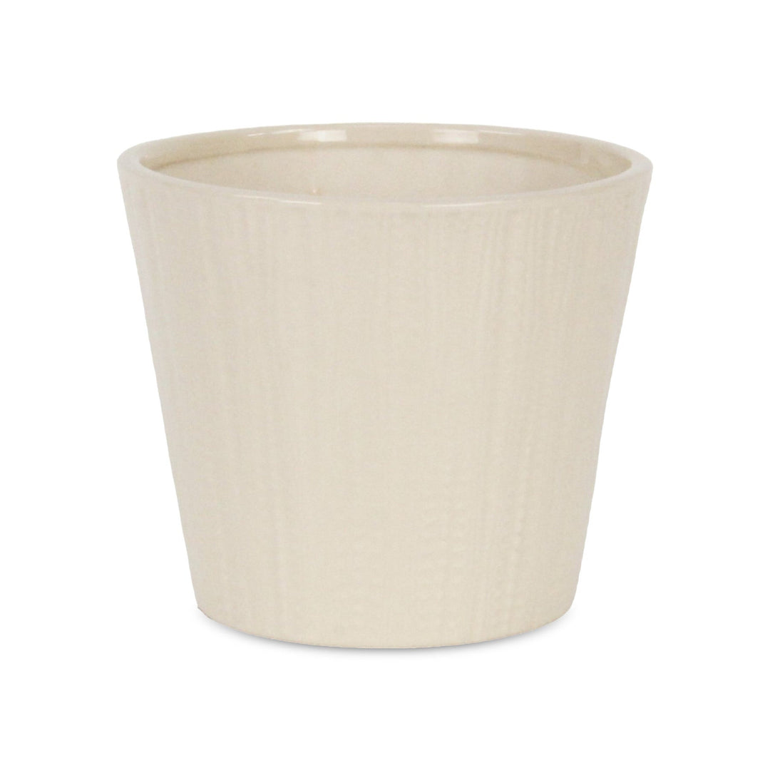 Currula Tapered Vertical Dotted Pattern Ceramic Pot - Large - Off White CHEUNGS