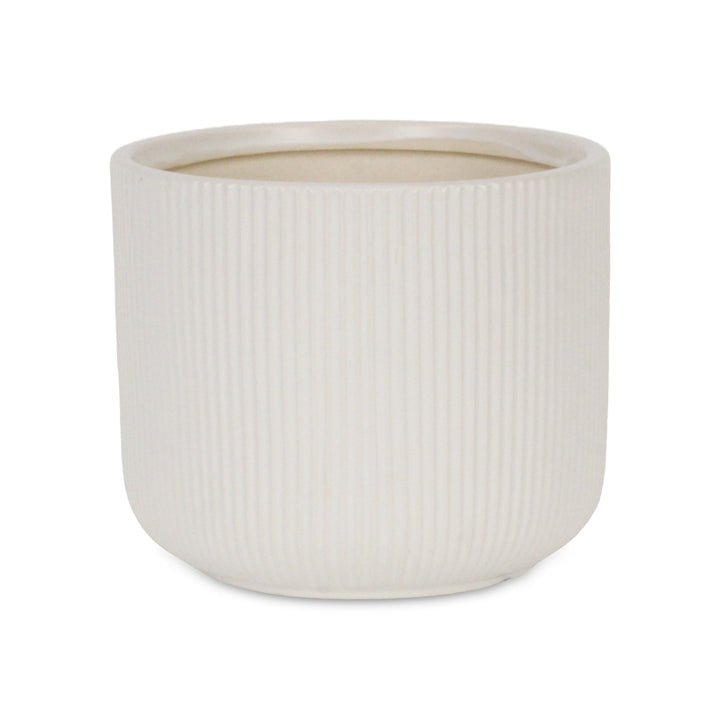 Currula Round Ridged Pattern Ceramic Pot- Large - White CHEUNGS