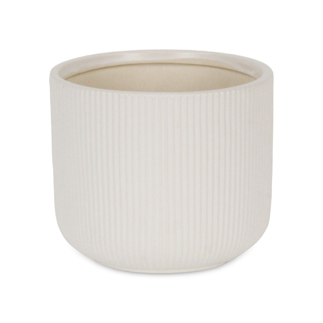 Currula Round Ridged Pattern Ceramic Pot- Large - White CHEUNGS