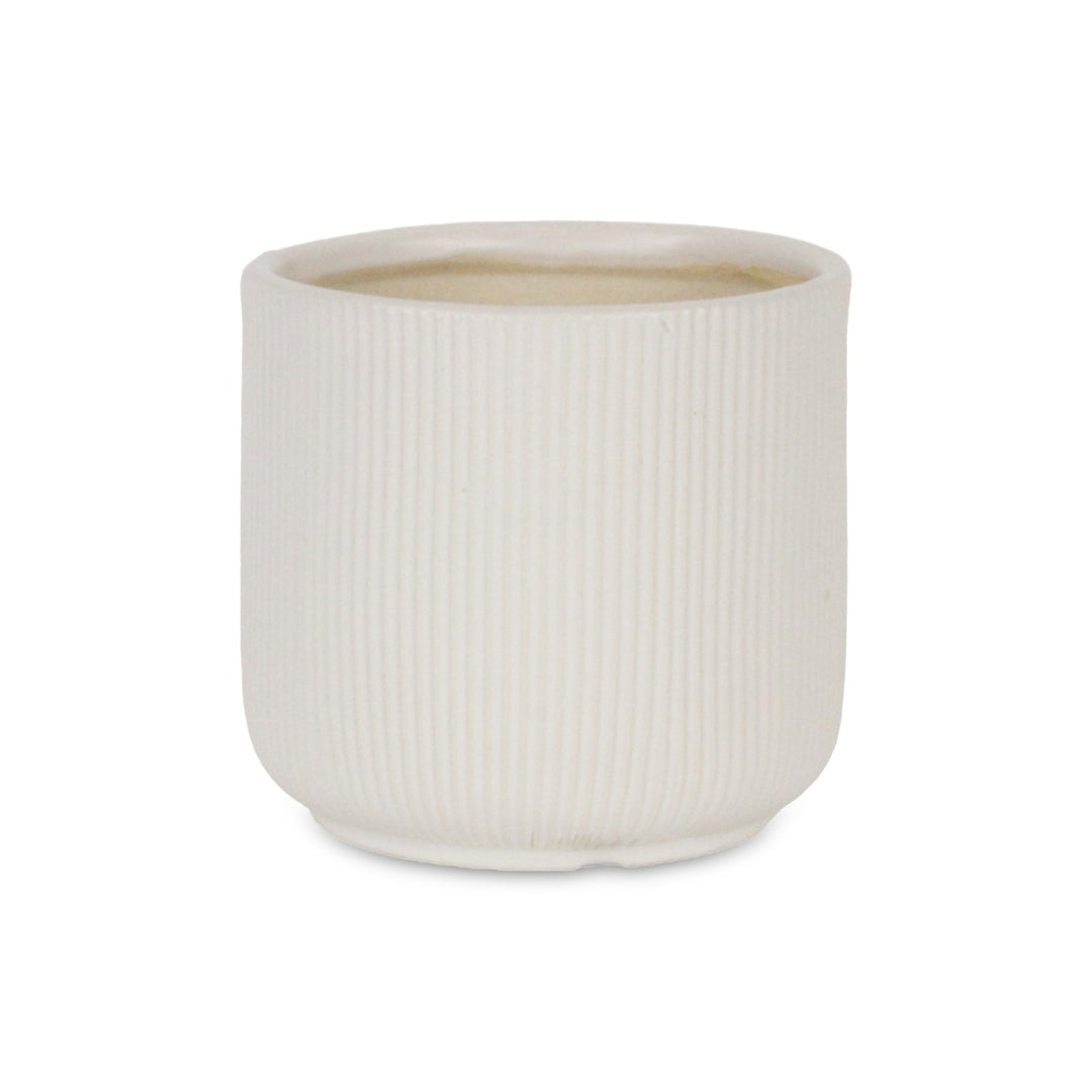 Currula Round Ridged Pattern Ceramic Pot- Small - White CHEUNGS