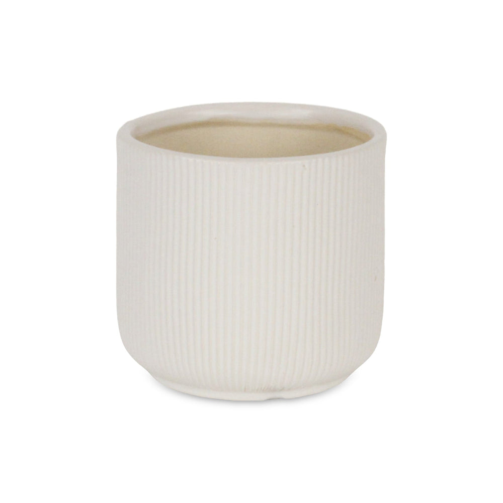 CHEUNGS Currula Round Ridged Pattern Ceramic Pot- Small - White