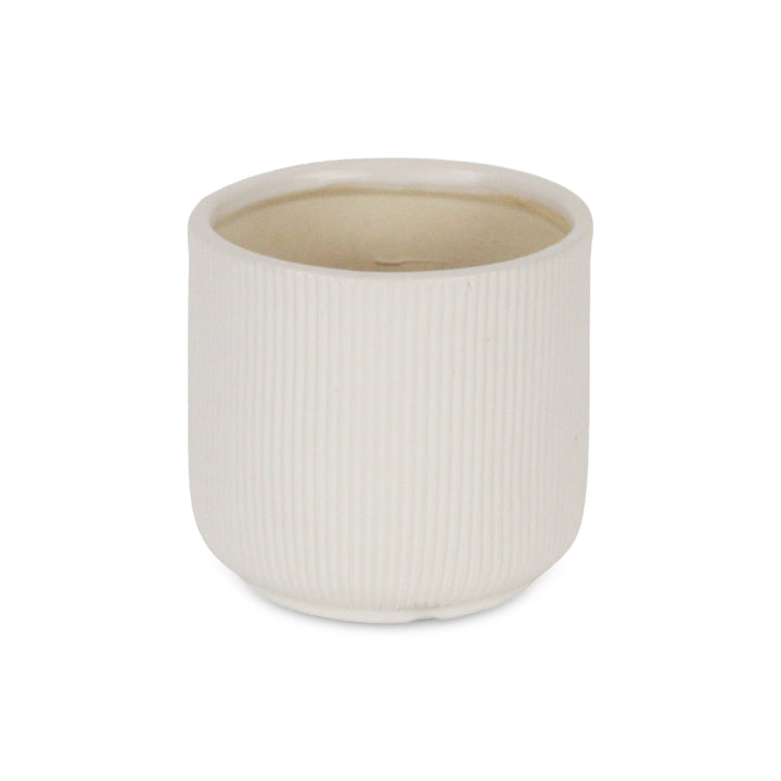 Currula Round Ridged Pattern Ceramic Pot- Small - White CHEUNGS