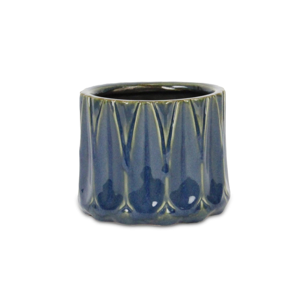 CHEUNGS Tasselea Geometric Themed Round Ceramic Pot- Small - Blue