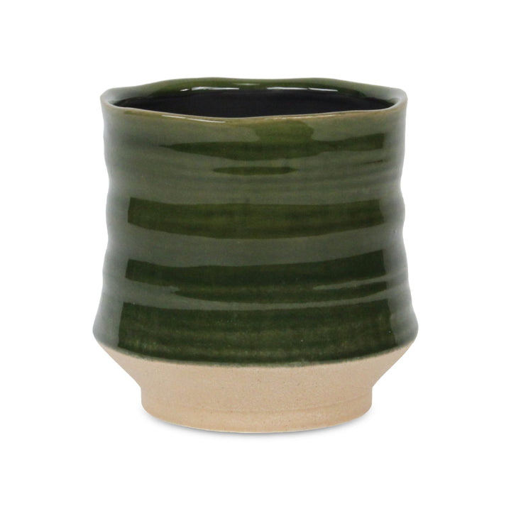 CHEUNGS Perlacea Curved Round Tapering Ceramic Pot- Large - Green