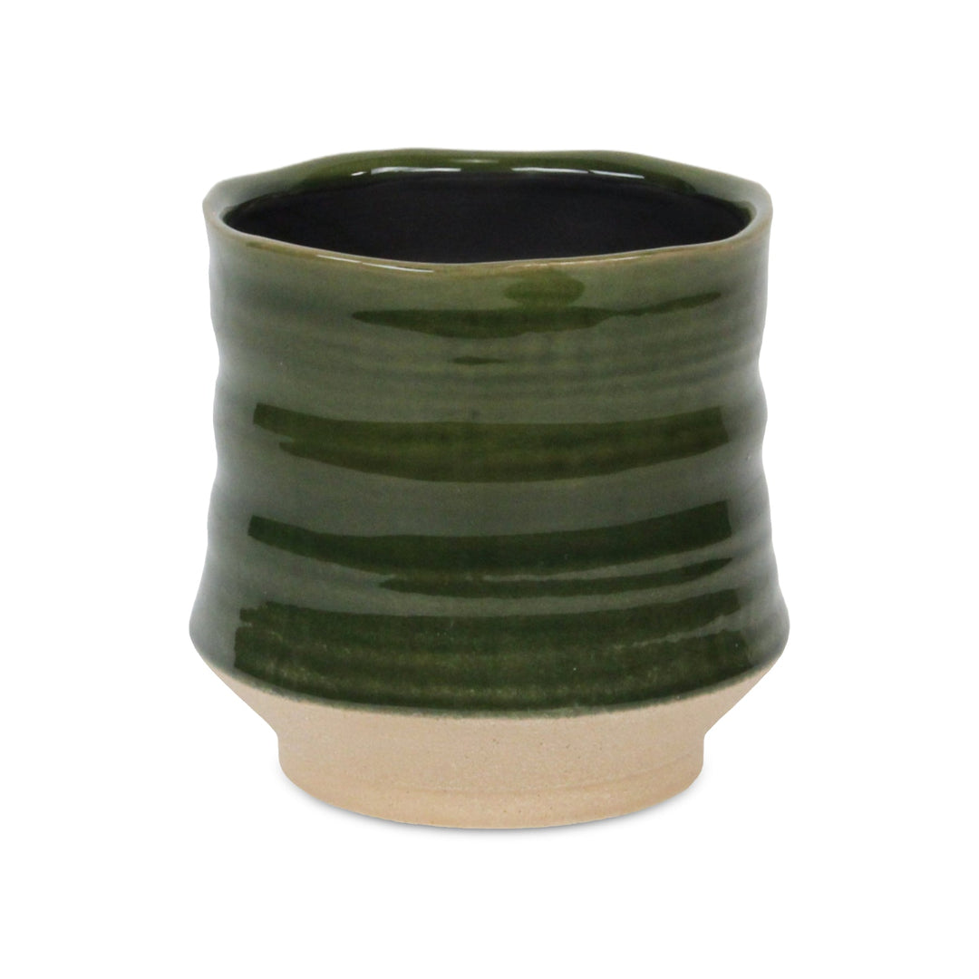 CHEUNGS Perlacea Curved Round Tapering Ceramic Pot- Large - Green