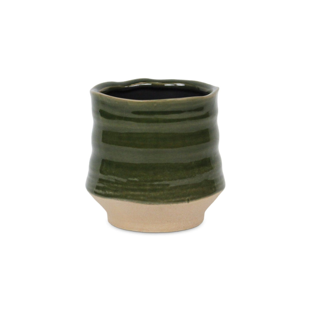 CHEUNGS Perlacea Curved Round Tapering Ceramic Pot- Small - Green