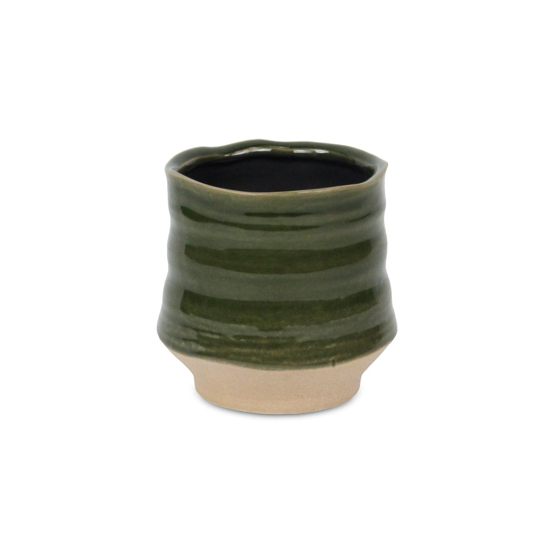 CHEUNGS Perlacea Curved Round Tapering Ceramic Pot- Small - Green