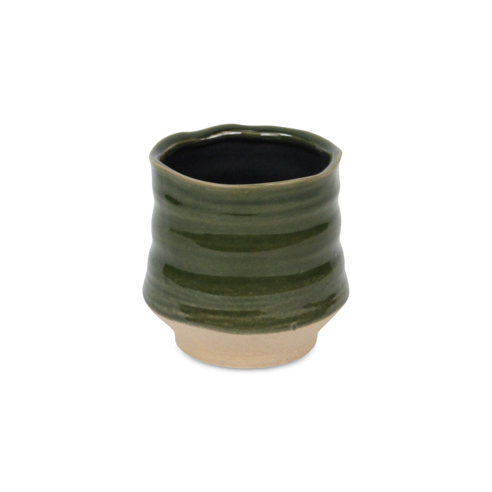 CHEUNGS Perlacea Curved Round Tapering Ceramic Pot- Small - Green