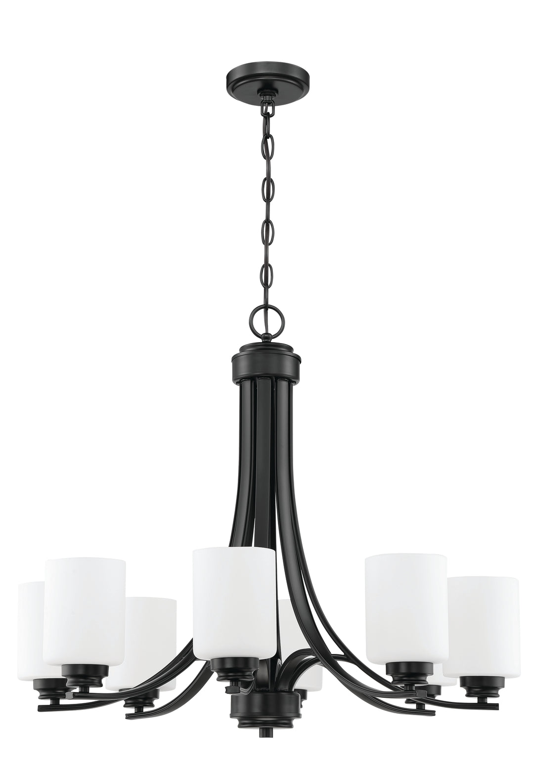 CRAFTMADE Bolden 8 Light Chandelier in Flat Black (White Glass)