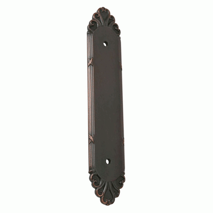 EMTEK 6 3/4 Inch (4 Inch c-c) Solid Brass Ribbon & Reed Back Plate (Venetian Rubbed Bronze Finish)