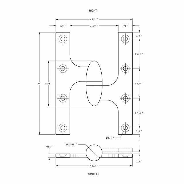 6 Inch x 4 1/2 Inch Solid Brass Olive Knuckle Hinge (Brushed Nickel Finish) DELTANA