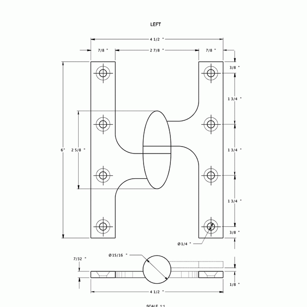 6 Inch x 4 1/2 Inch Solid Brass Olive Knuckle Hinge (Unlacquered Brass Finish) DELTANA