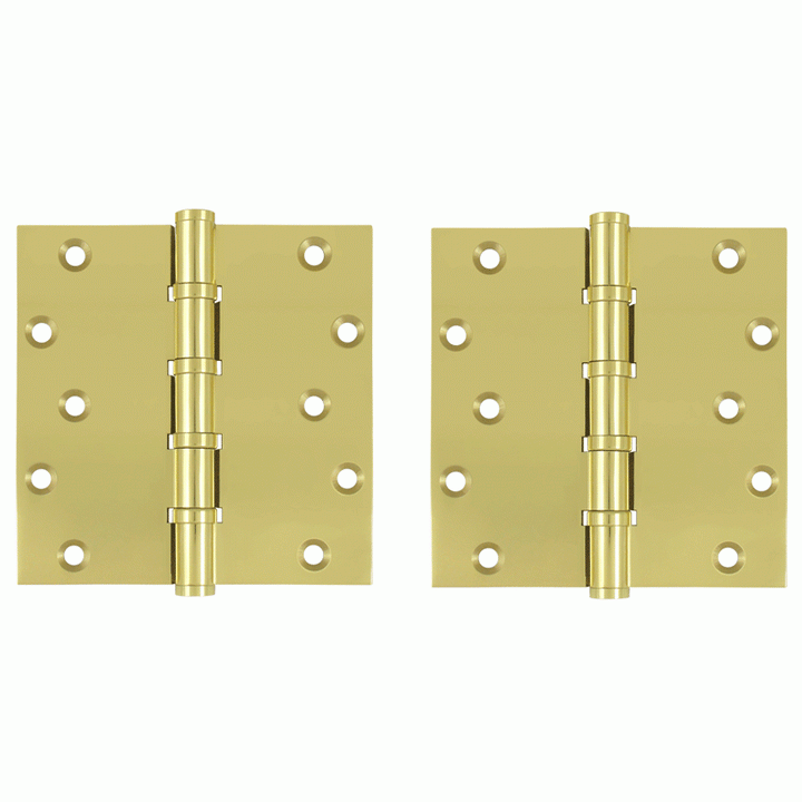 DELTANA 6 Inch X 6 Inch Solid Brass Ball Bearing Square Hinge (Polished Brass Finish)