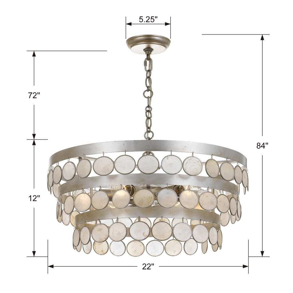 Coco 6 Light Antique Silver Chandelier Crystorama