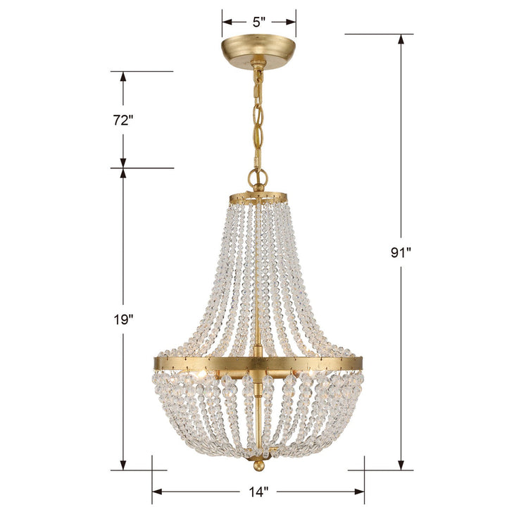 Rylee 3 Light Antique Gold Mini Chandelier Crystorama