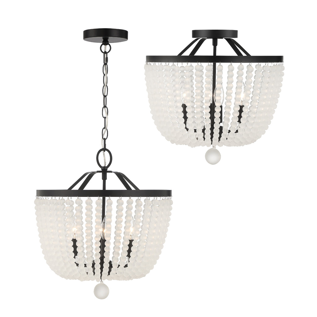 Rylee 4 Light Matte Black Frosted Beads Mini Chandelier Crystorama