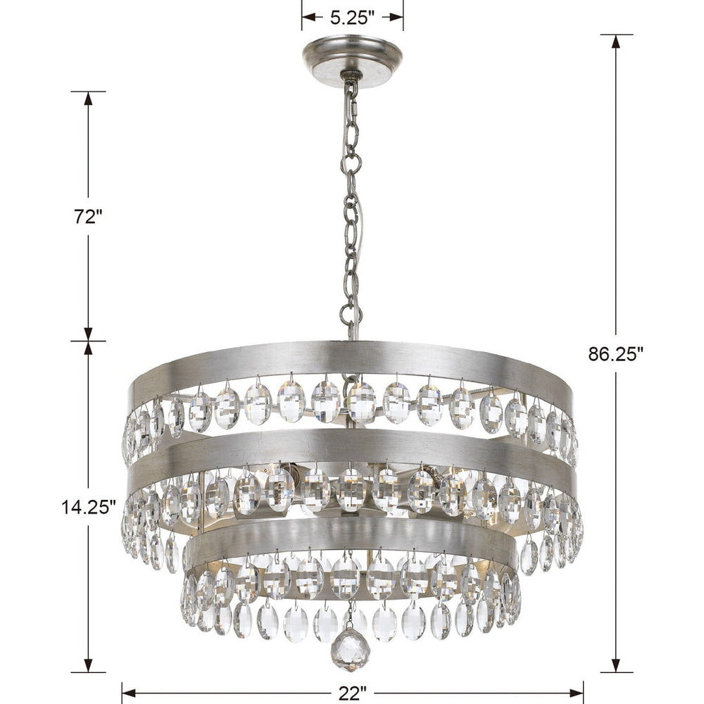 Perla 5 Light Antique Silver Chandelier Crystorama