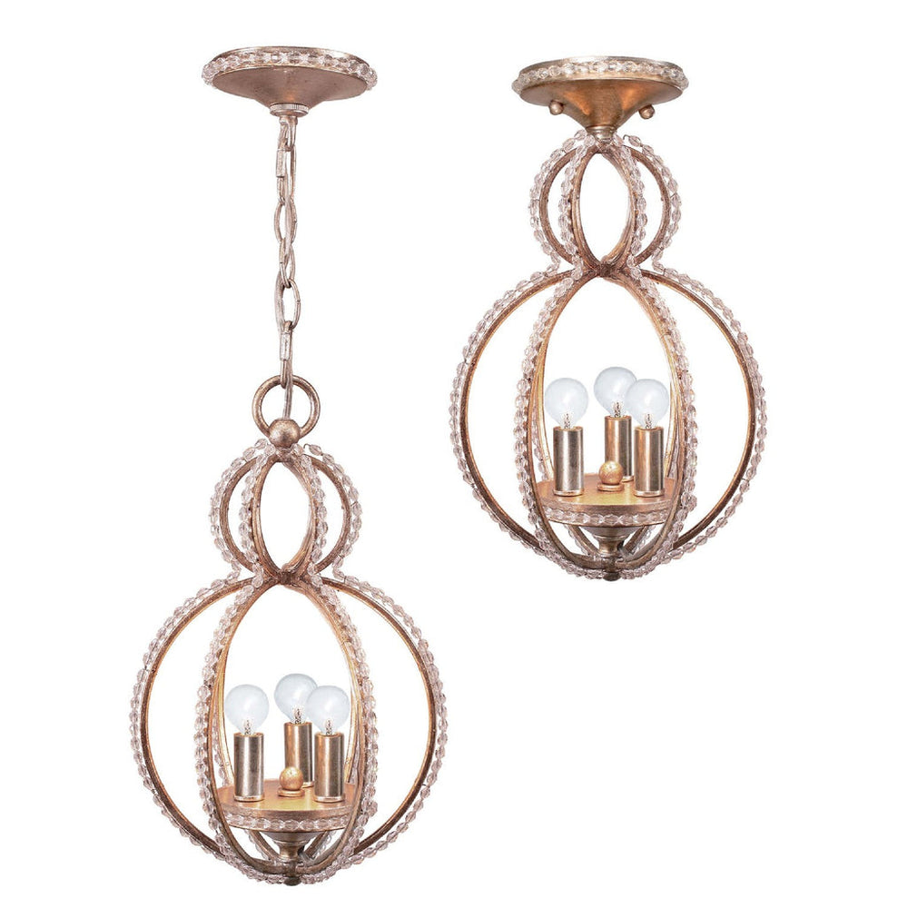 Garland 3 Light Crystal Bead Distressed Twilight Mini Chandelier Crystorama