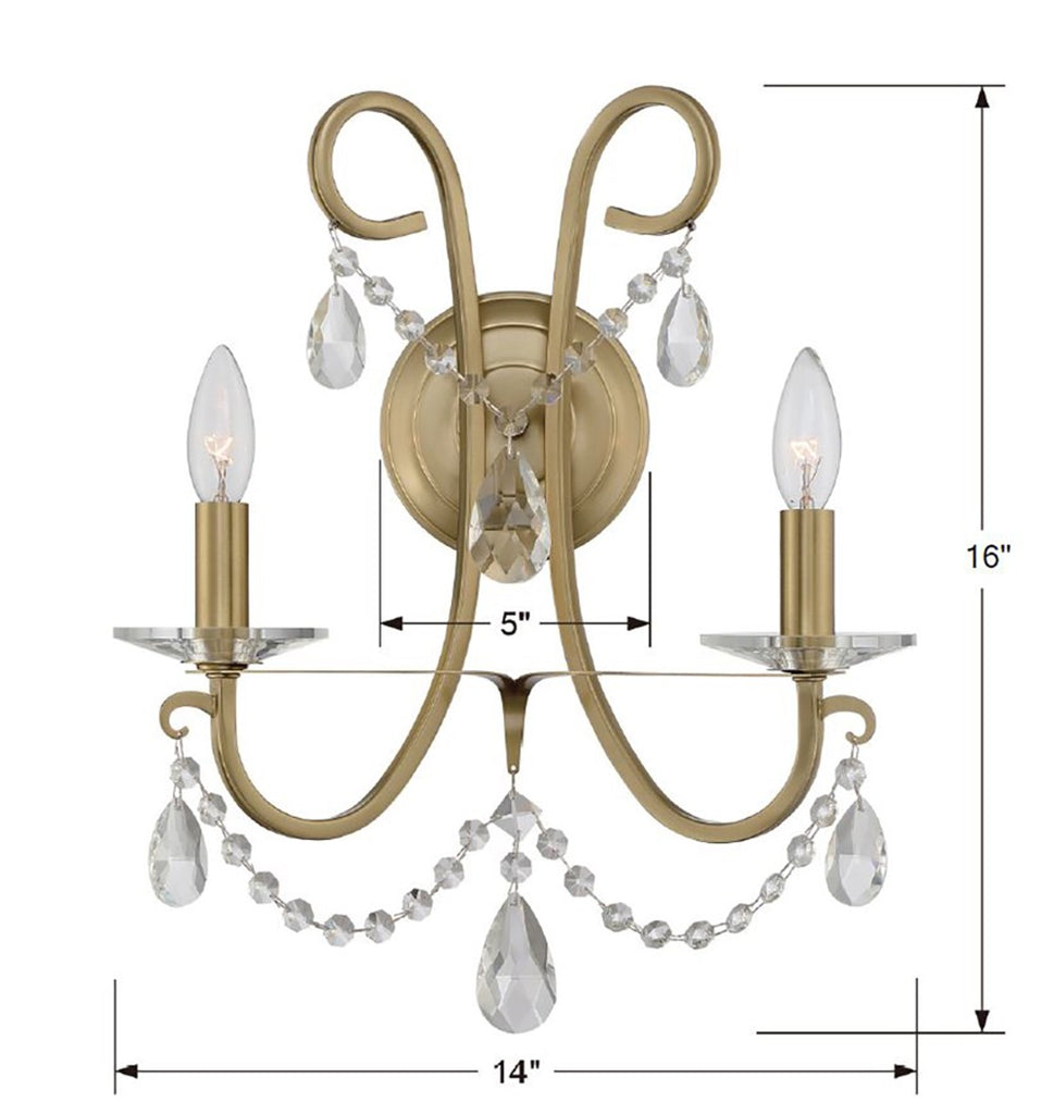 Crystorama Crystorama Othello 2 Light Spectra Crystal Vibrant Gold Sconce