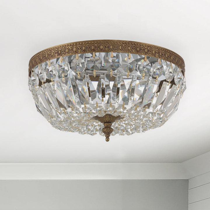 Crystorama Crystorama Crystorama 3 Light Clear Italian Crystal Olde Brass Flush Mount