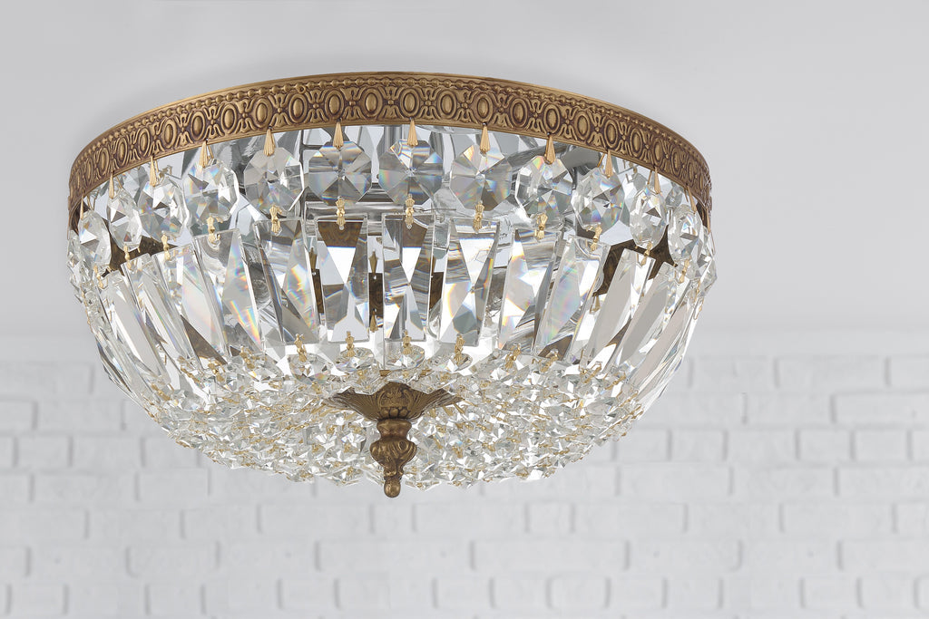 Crystorama Crystorama Crystorama 3 Light Hand Cut Crystal Olde Brass Flush Mount